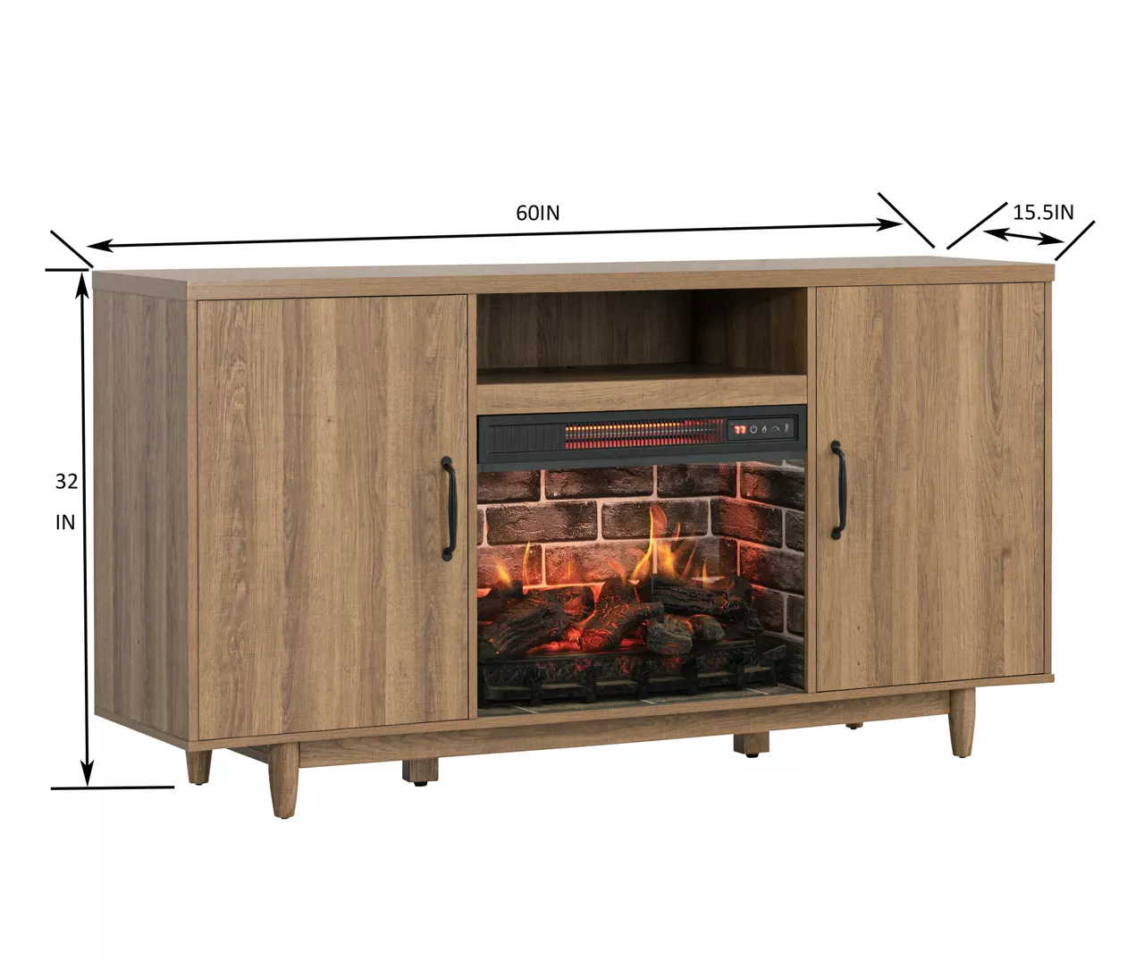 60" Modern Tan Electric Fireplace Console 7 60" Modern Tan Electric Fireplace Console - Image 6