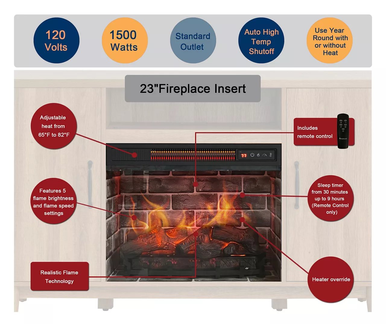 60" Modern Tan Electric Fireplace Console 5 60" Modern Tan Electric Fireplace Console - Image 4