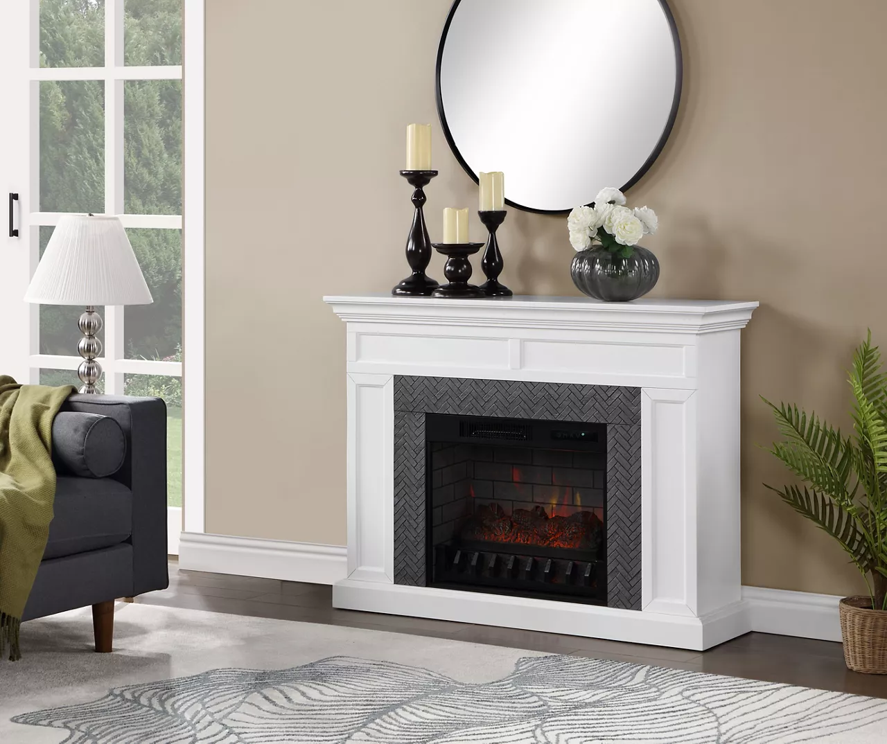 48" Faux Herringbone Mantel Electric Fireplace 5 48" Faux Herringbone Mantel Electric Fireplace - Image 3