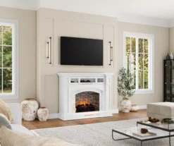 62" White Marble Grand Electric Fireplace Console -Living Room Furniture 810617766 B0 3