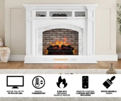 62" White Marble Grand Electric Fireplace Console -Living Room Furniture 810617766 M7