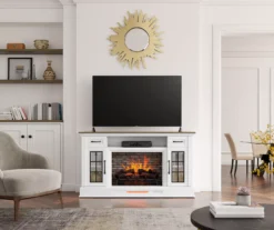 60" White 2-Door Electric Fireplace Console -Living Room Furniture 810618088 B0 2