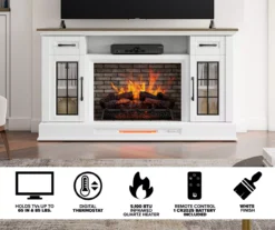 60" White 2-Door Electric Fireplace Console -Living Room Furniture 810618088 M7