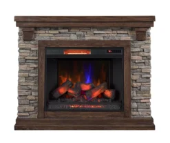 Living Room Furniture 38 50" Madison Pine & Faux Stone Electric Fireplace