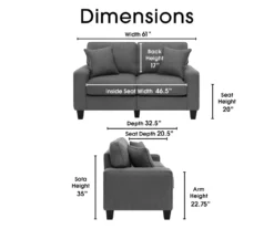 Palisades Dark Gray Loveseat -Living Room Furniture 810659231 A0 5