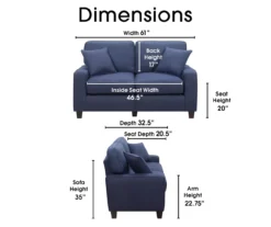Palisades Navy Blue Loveseat -Living Room Furniture 810659257 A0 5