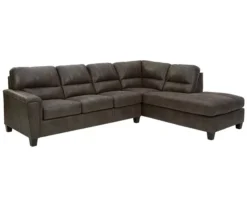Signature Design By Ashley Navi Smoke Faux Leather Sleeper Sectional With Right-Facing Chaise