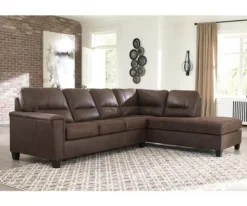 Signature Design By Ashley Navi Chestnut Faux Leather Sleeper Sectional With Right-Facing Chaise -Living Room Furniture combo760017 2